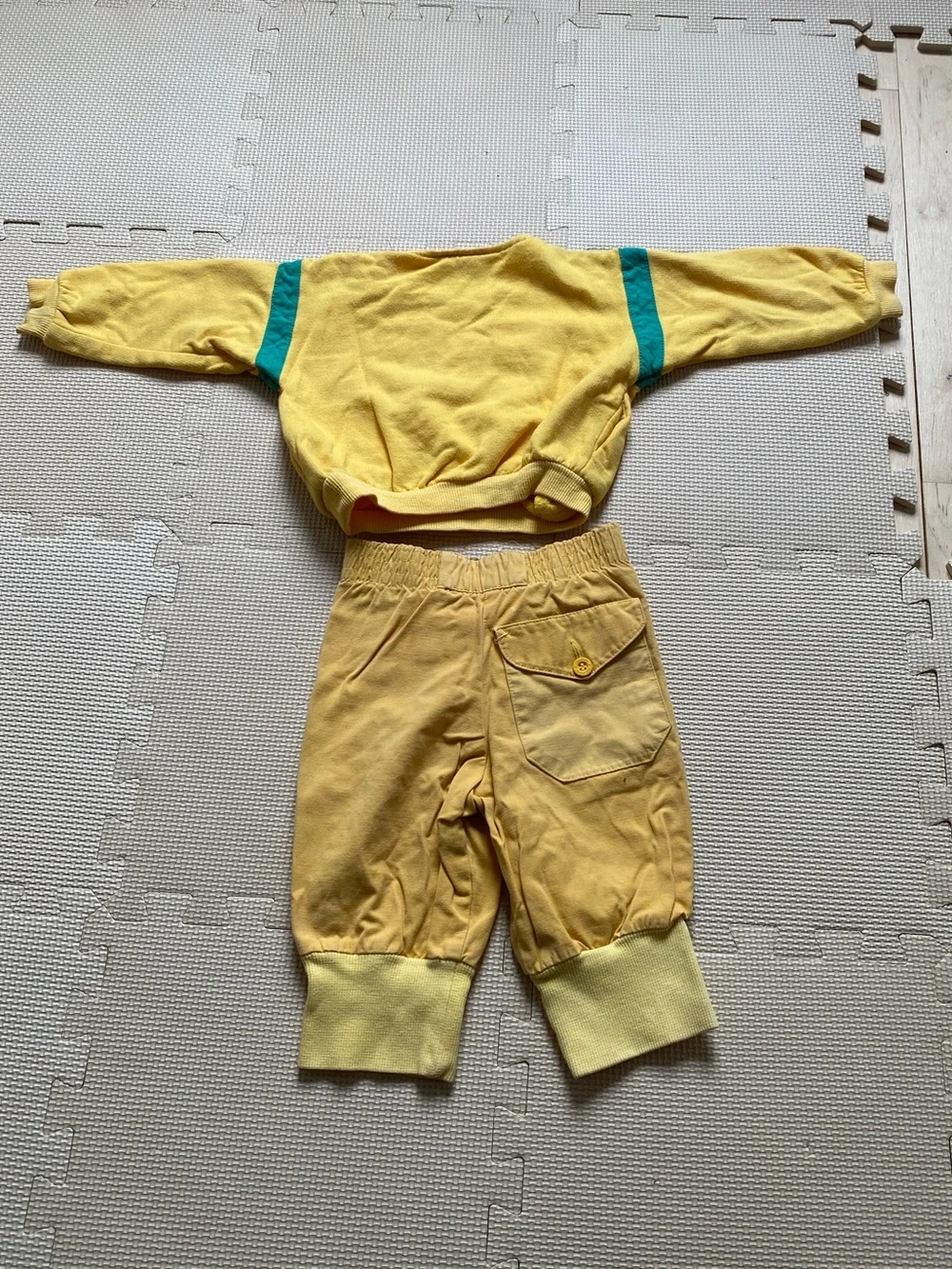 Vintage Catimini Yellow Two-Piece Baby Outfit with Teal Trim Size 2T
